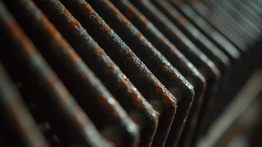 Close-up of an accordion reed displaying age and detail.
