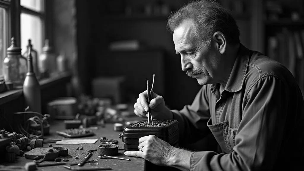 Accordion repairer in a workshop