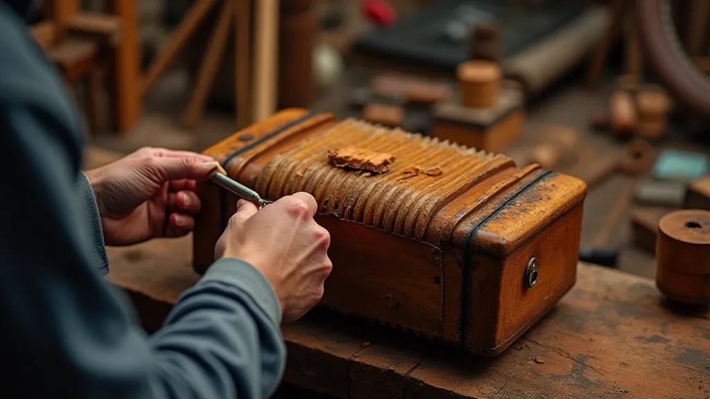 Craftsman restoring an accordion bellows