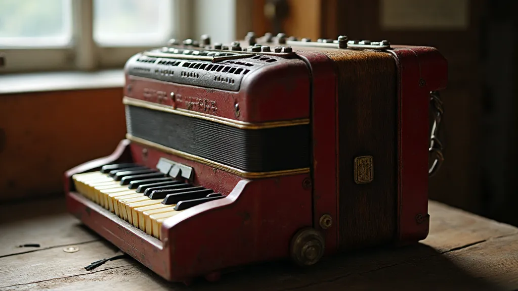 Vintage accordion in a workshop