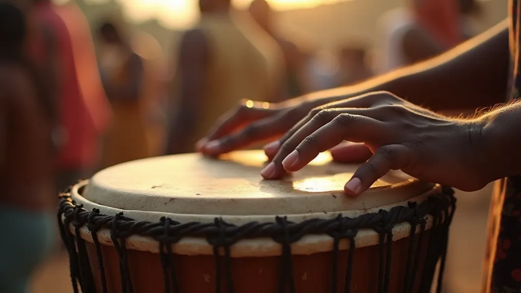 Hands playing a djembe drum