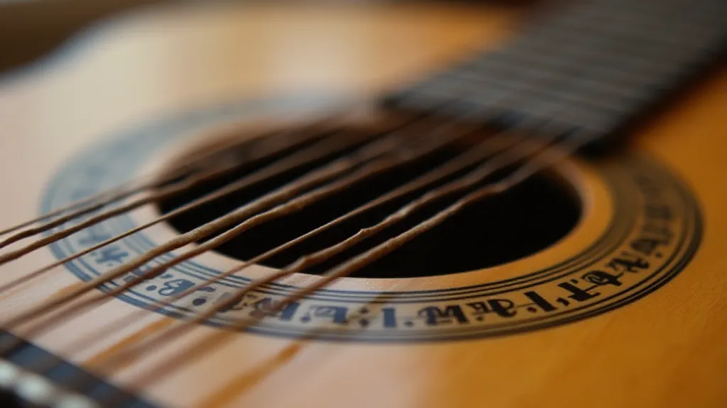 Aged strings on a folk guitar