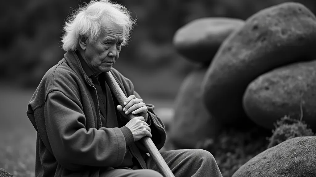 Japanese shakuhachi musician playing in a garden