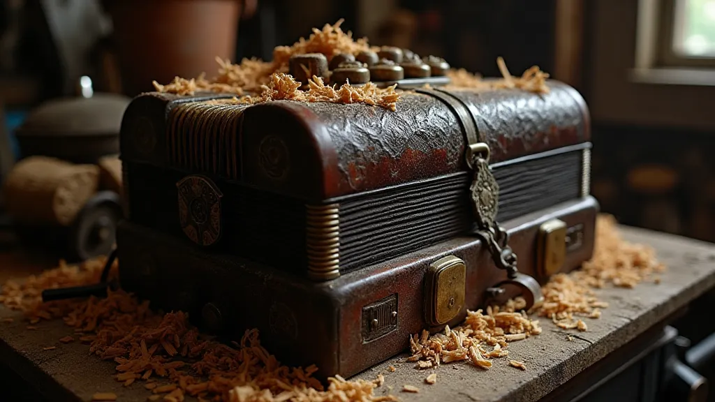 Antique Polish accordion in a workshop