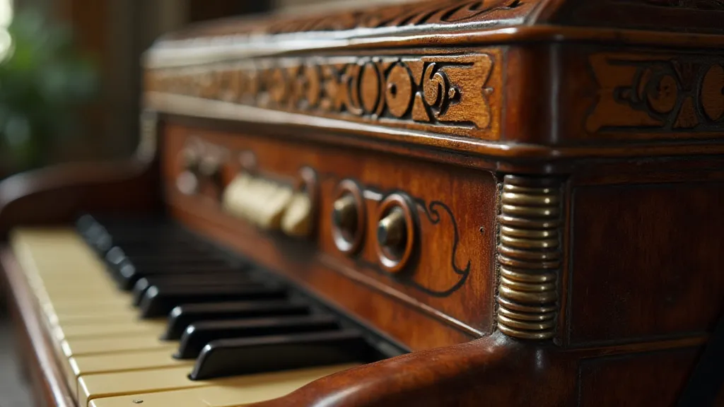 Close-up of a vintage accordion bellows